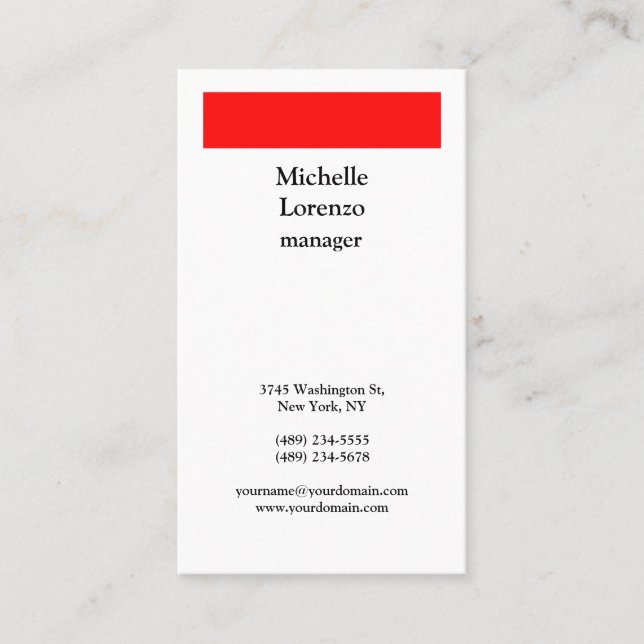 Tarjeta De Visita Profesional Moderno simple, sencillo, rojo y blanc (Anverso)