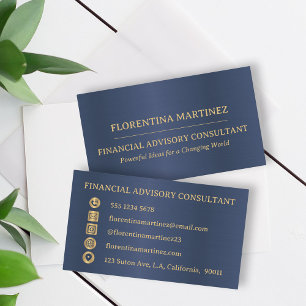 Tarjeta De Visita Profesional moderno y minimalista de oro y azul