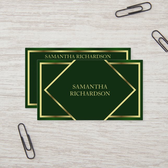 Tarjeta De Visita Profesional Moderno Y Moderno De Esmeralda Y Oro (Anverso/Reverso In Situ)