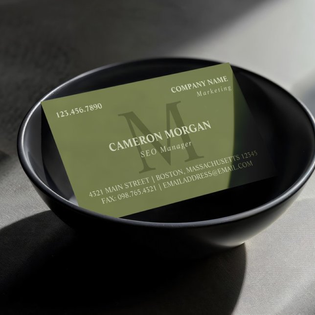 Tarjeta De Visita Profesional Monogramado de Olive Green (Subido por el creador)
