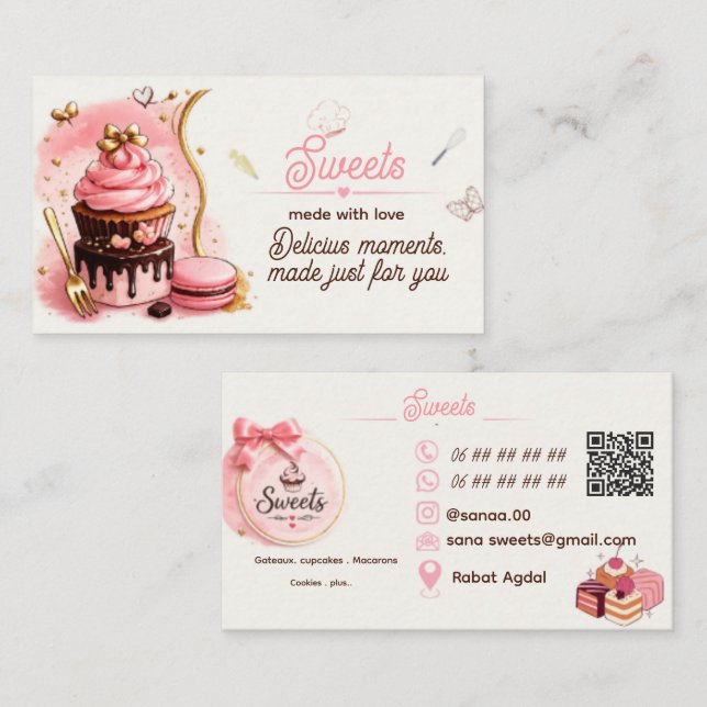 Tarjeta de visita profesional para dulcerías (Anverso / Reverso)