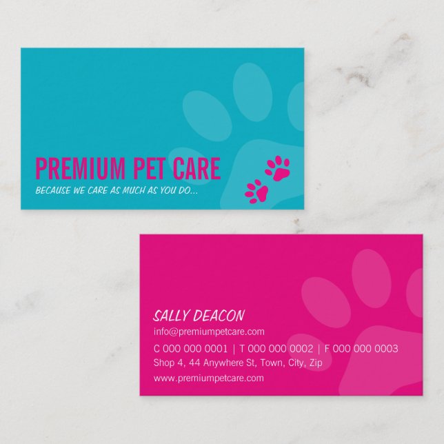 Tarjeta De Visita PROFESIONAL PAW IMPRESIONA cuidado de mascotas col (Anverso / Reverso)