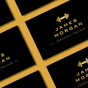 Tarjeta De Visita Profesional personal Trainer Gold Dumbbell Black