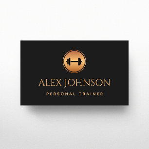 Tarjeta De Visita Profesional Personal Trainer Gold Dumbbell Black
