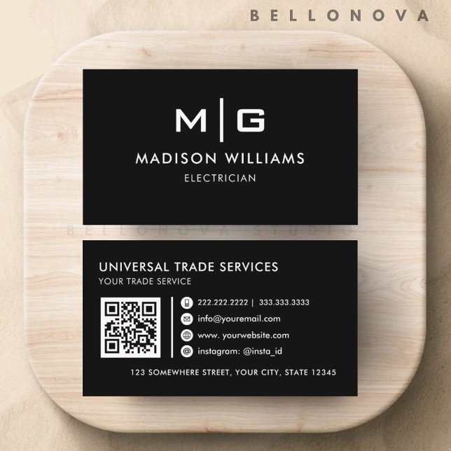 Tarjeta De Visita Profesional personalizable en negro y blanco (Customizable Black and White Professional Business Card)