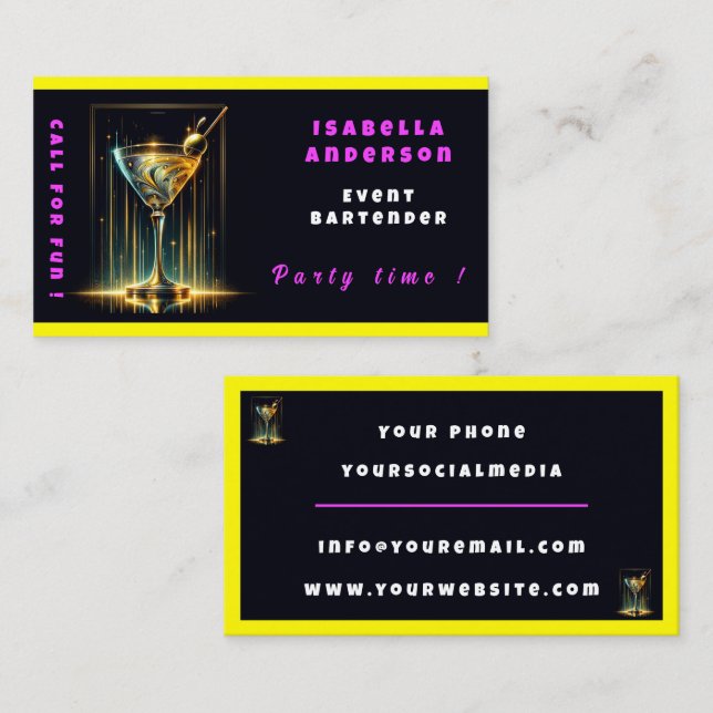 Tarjeta De Visita Profesional personalizado de la hora del Fiesta ne (Anverso / Reverso)