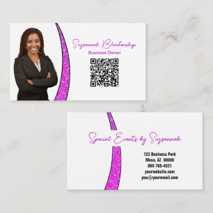 Tarjeta De Visita Profesional Plata Rosa de Brillo Falso Foto QR
