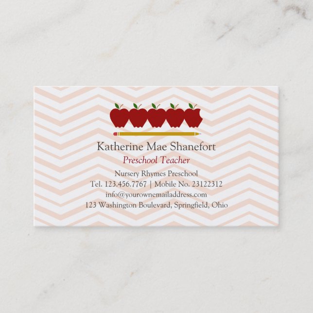 Tarjeta De Visita Profesional preescolar del profesor (Anverso)