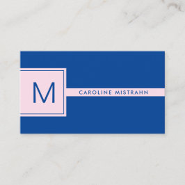 Tarjeta De Visita Profesional Preppy Monograma Rosa y Azul Marino