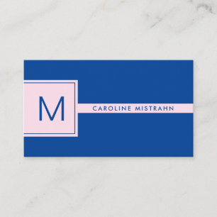 Tarjeta De Visita Profesional Preppy Monograma Rosa y Azul Marino
