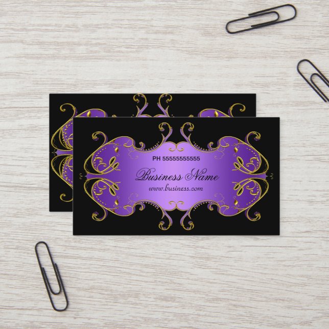 Tarjeta De Visita Profesional Purple Black Gold Elegant Business (Anverso/Reverso In Situ)
