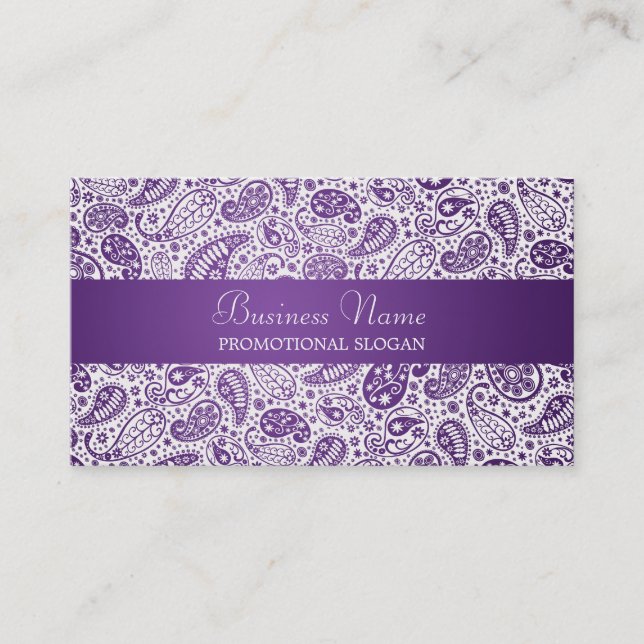 Tarjeta De Visita Profesional púrpura de Paisley de la moda (Anverso)