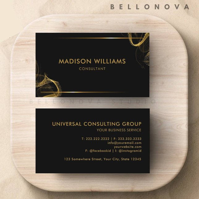 Tarjeta De Visita Profesional Purpurina de personalizable negro y or (Customizable Black and Gold Glitter Professional Business Card)
