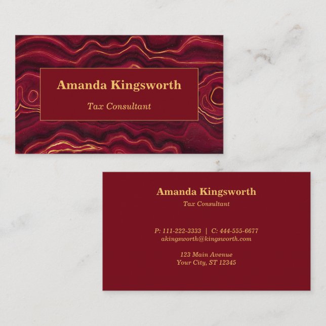Tarjeta De Visita Profesional Red and Gold Agate (Anverso / Reverso)