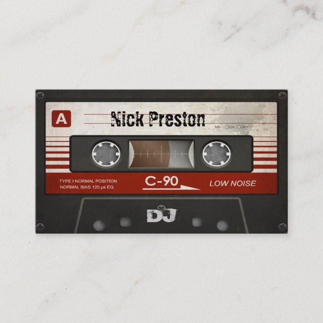 Tarjeta De Visita Profesional retro fresco del casete audio el | DJ (Anverso)