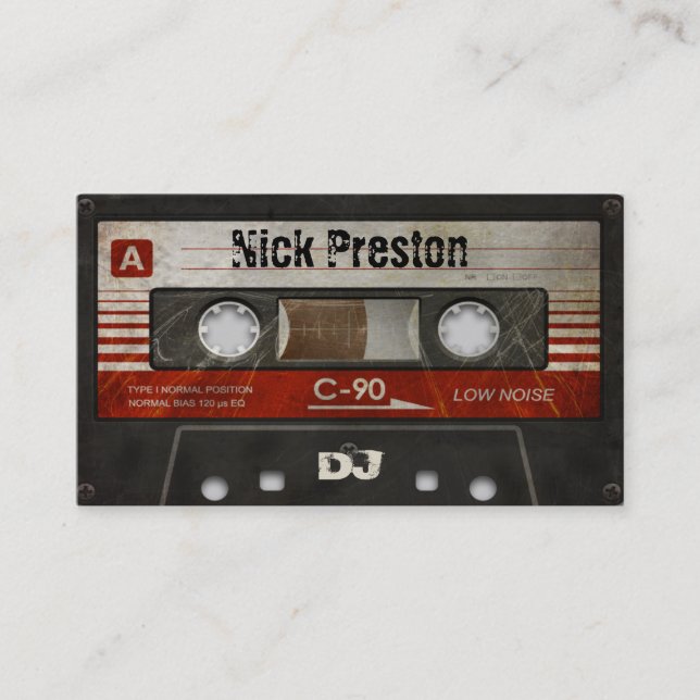 Tarjeta De Visita Profesional retro fresco del casete audio el | DJ (Anverso)