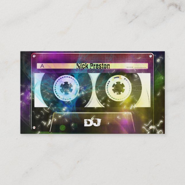 Tarjeta De Visita Profesional retro fresco del casete audio el | DJ (Anverso)