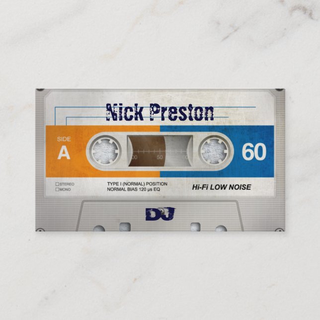 Tarjeta De Visita Profesional retro fresco del casete audio el | DJ (Anverso)