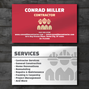 Tarjeta de visita profesional roja de contratista