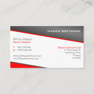 Tarjeta de visita profesional roja y gris elegante