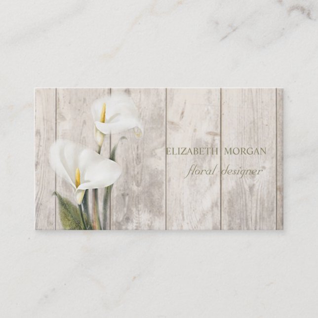 Tarjeta De Visita Profesional Romántico, Calla, Textura de Madera (Anverso)