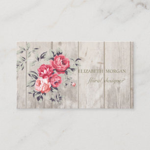 Tarjeta De Visita Profesional Romántico ,Flores,Textura de Madera