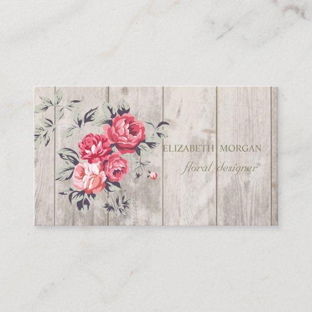 Tarjeta De Visita Profesional Romántico ,Flores,Textura de Madera (Anverso)