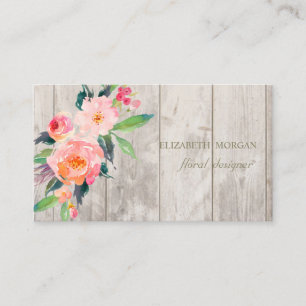 Tarjeta De Visita Profesional Romántico ,Flores,Textura de Madera
