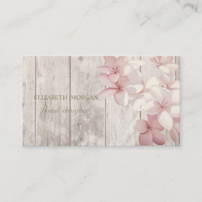 Tarjeta De Visita Profesional Romántico, Flores, Textura Madera (Anverso)