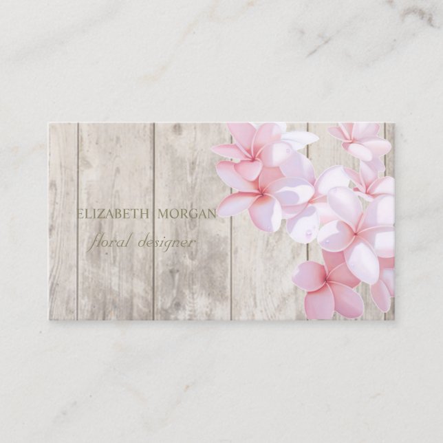 Tarjeta De Visita Profesional Romántico, Flores, Textura Madera (Anverso)