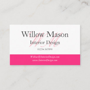 Tarjeta de visita profesional rosa y blanca