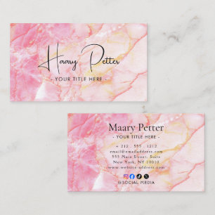 Tarjeta de visita profesional rosa y dorado natura
