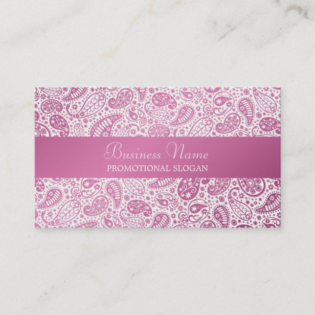 Tarjeta De Visita Profesional rosado de Paisley de la moda (Anverso)