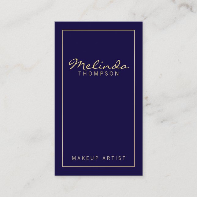 Tarjeta De Visita Profesional Sencilla Marina Moderna Azul y Oro (Anverso)
