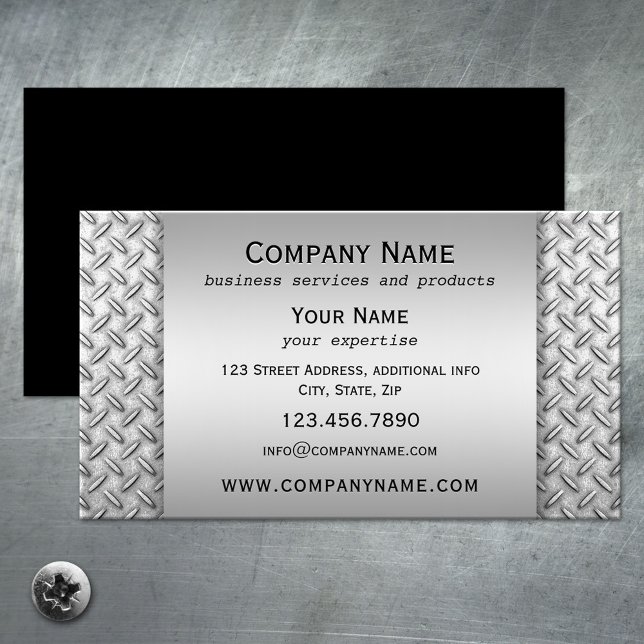 Tarjeta de visita profesional Silver Metallic Styl (Metallic design business card for a builder, handyman, construction worker or technical professional)