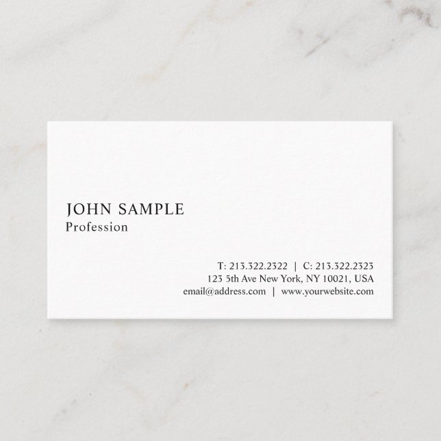 Tarjeta De Visita Profesional simple blanco moderno elegante llano (Anverso)