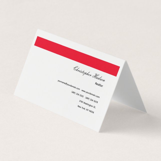 Tarjeta De Visita Profesional Simple Inmobiliaria Blanco Rojo (Anverso)