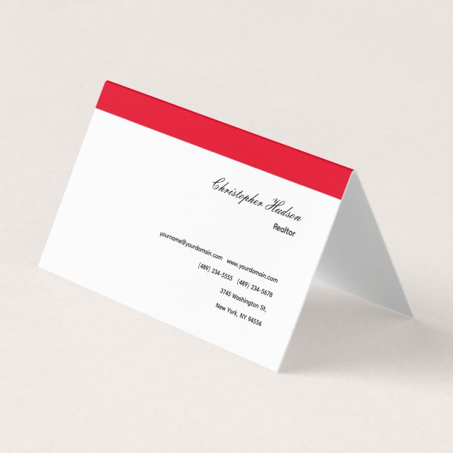 Tarjeta De Visita Profesional Simple Inmobiliaria Blanco Rojo (Anverso)