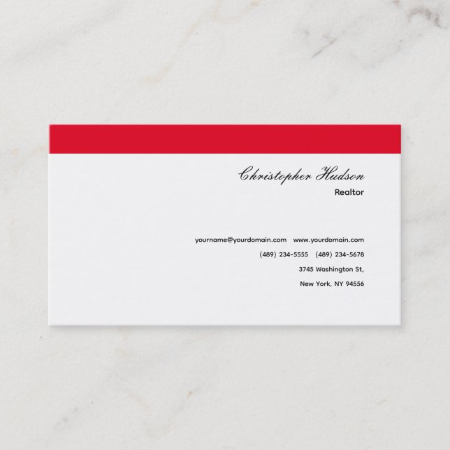 Tarjeta De Visita Profesional Simple Inmobiliaria Blanco Rojo (Anverso)