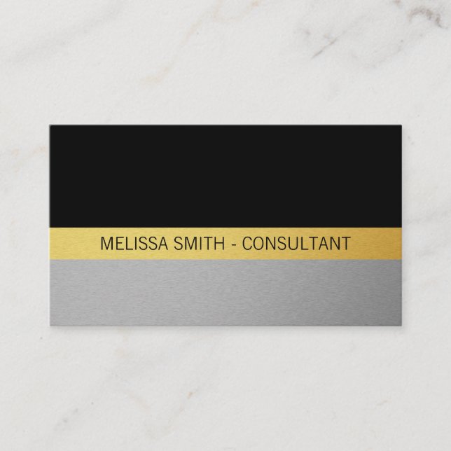 Tarjeta De Visita Profesional simple (oro, plata, negro) (Anverso)