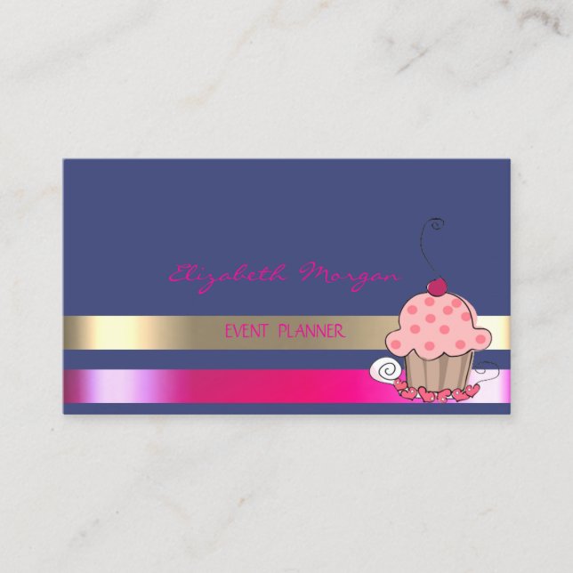 Tarjeta De Visita Profesional Sofisticado Moderno, Rayado, Cupcake (Anverso)