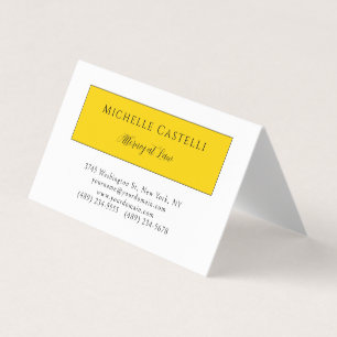 Tarjeta De Visita Profesional Único Clásico Simple Amarillo Blanco