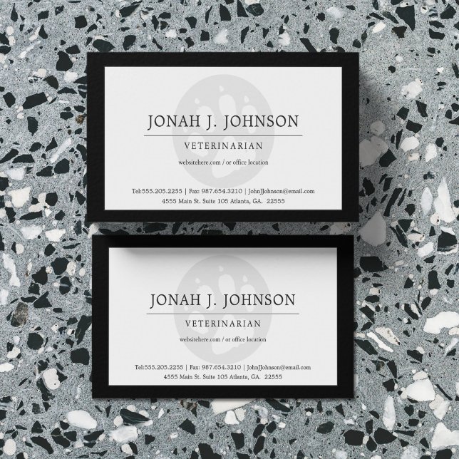 Tarjeta De Visita Profesional Veterinario | Borde negro de la pata d (Subido por el creador)