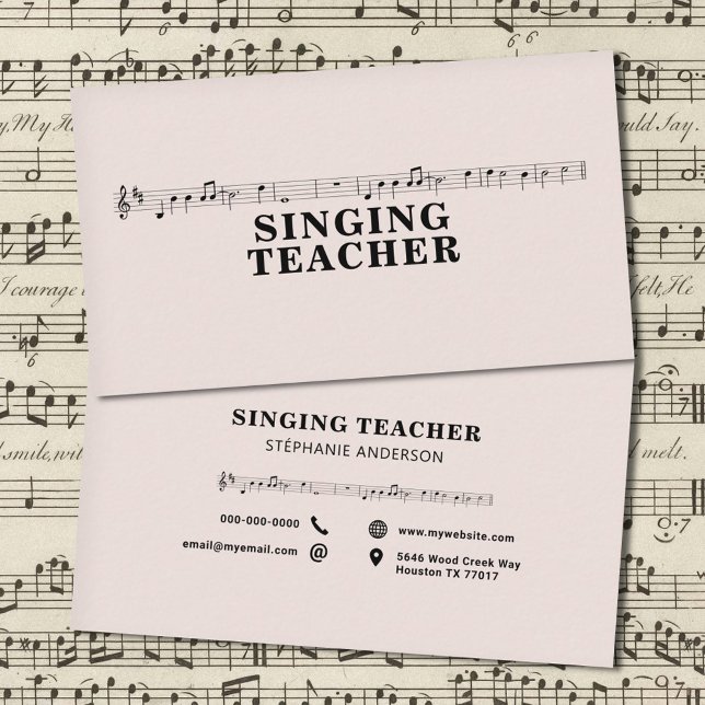Tarjeta De Visita Profesor de canto - Hoja de música (Singing Teacher - Music Sheet Business Card)