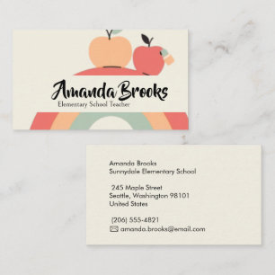 Tarjeta De Visita Profesor de Escuela Apples Arcoíris Lindo