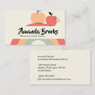 Tarjeta De Visita Profesor de Escuela Apples Arcoíris Lindo