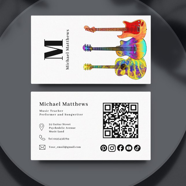 Tarjeta De Visita Profesor de guitarra código QR y Personalizado de  (Guitar music teacher qr code and social media custom business card )