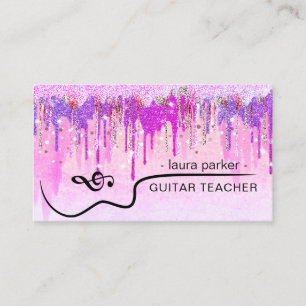 Tarjeta De Visita Profesor de guitarra con goteo morado