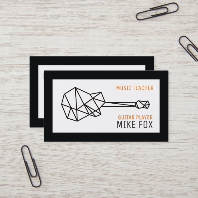 Tarjeta De Visita profesor de guitarra de música, blanco negro profe (Anverso/Reverso In Situ)