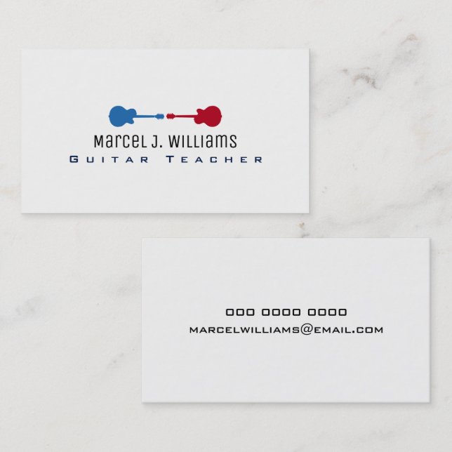 Tarjeta De Visita profesor de guitarra música fresca blanca (Anverso / Reverso)